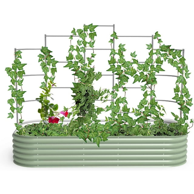 Vego Garden Modular Wall Trellis System, Five Section 8.0' Long for 4.0' x 8.0' (10 in 1) Garden Beds