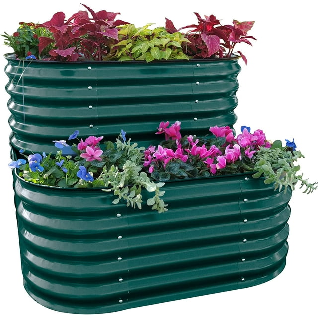 Vego Garden Cascading Metal Raised Gardening Bed Kit- British Green