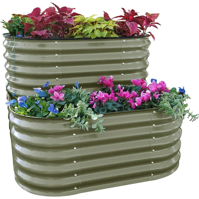 Vego Garden Cascading Metal Raised Gardening Bed Kit - Olive Green