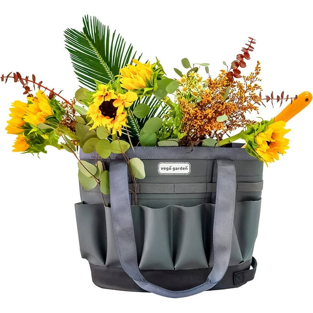 Vego Garden Tool Bag, Tote Organizer Bag with Multi Pockets Waterproof Interior and Sturdy Bottom